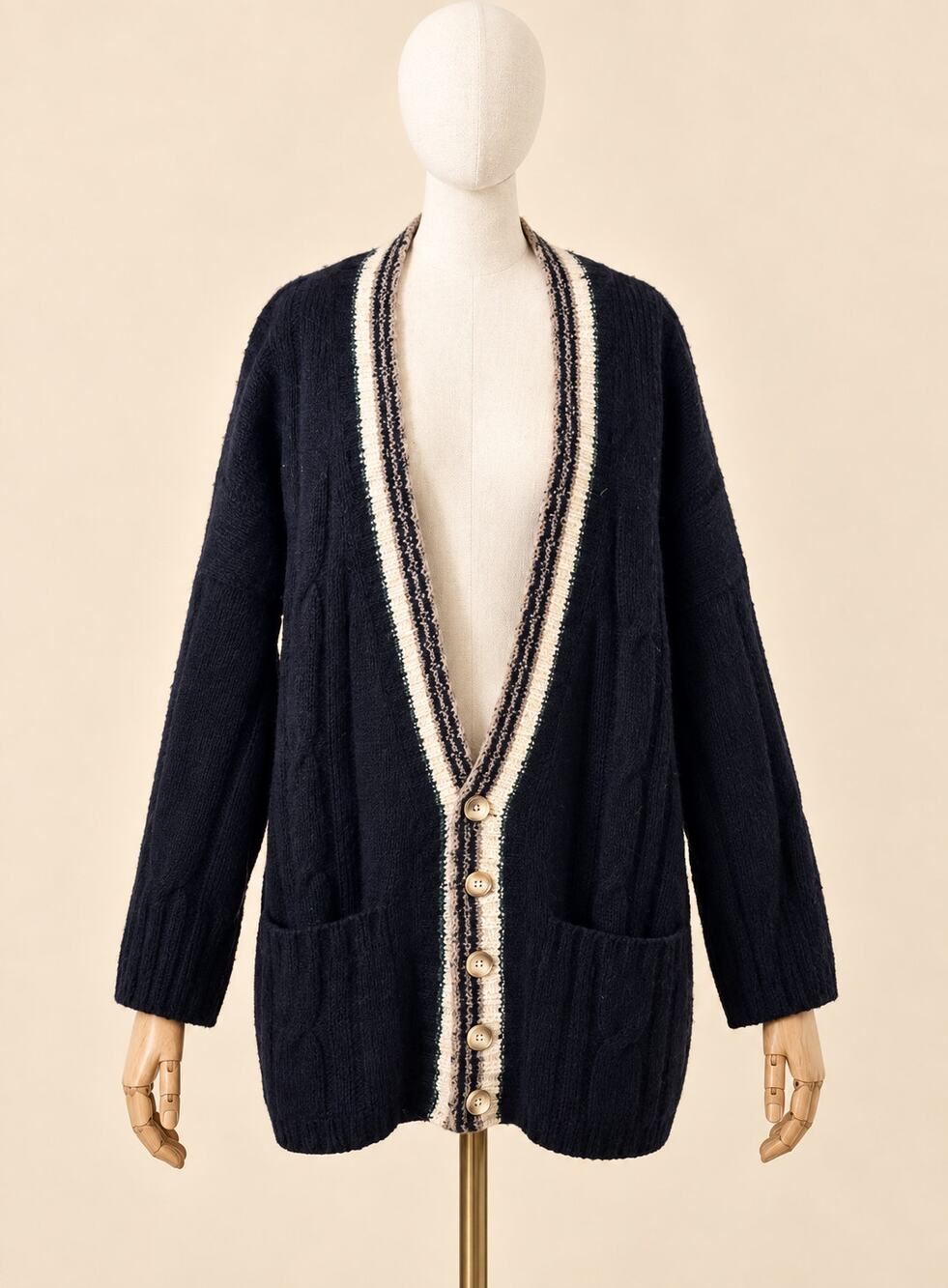 VTG Paul Stuart Scottish Wool Cricket Cardigan Cable Knit Ivy Preppy Sweater L